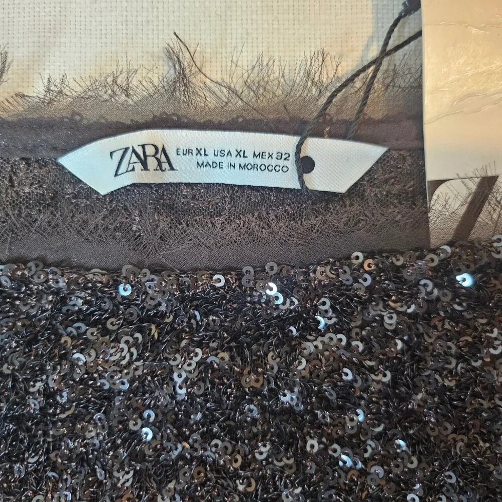Zara Full Length Brown Sequin Dress - Size XL - Picture 7 of 7